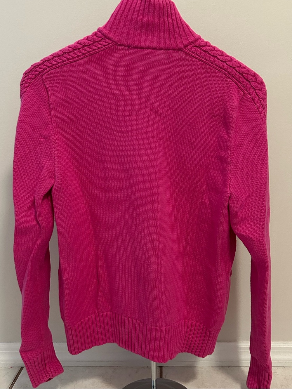 Ralph Lauren Bright Pink Zip-Up Cable-Trim Sweater - Picture 2 of 7